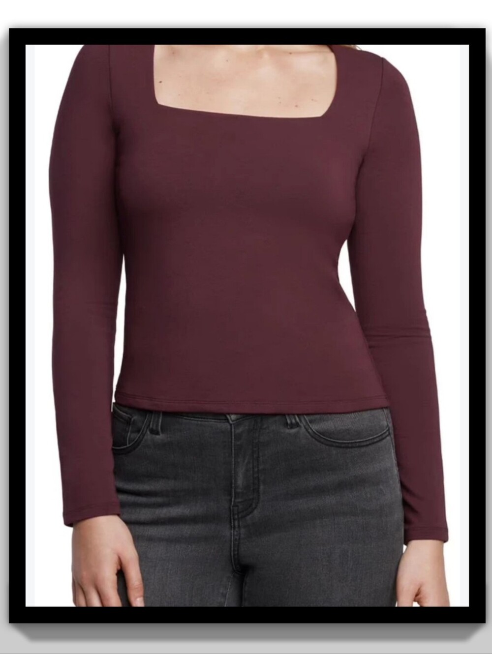Nwt Express Square-Neck Long Sleeve Top in Plum